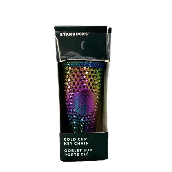 STARBUCKS Limited Edition Studded Oil Slick Rainbow Iridescent Keychain - Picture 1 of 3